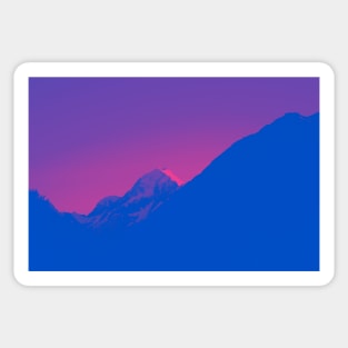 Blue and pink gradient colors of snow capped mountain Sticker